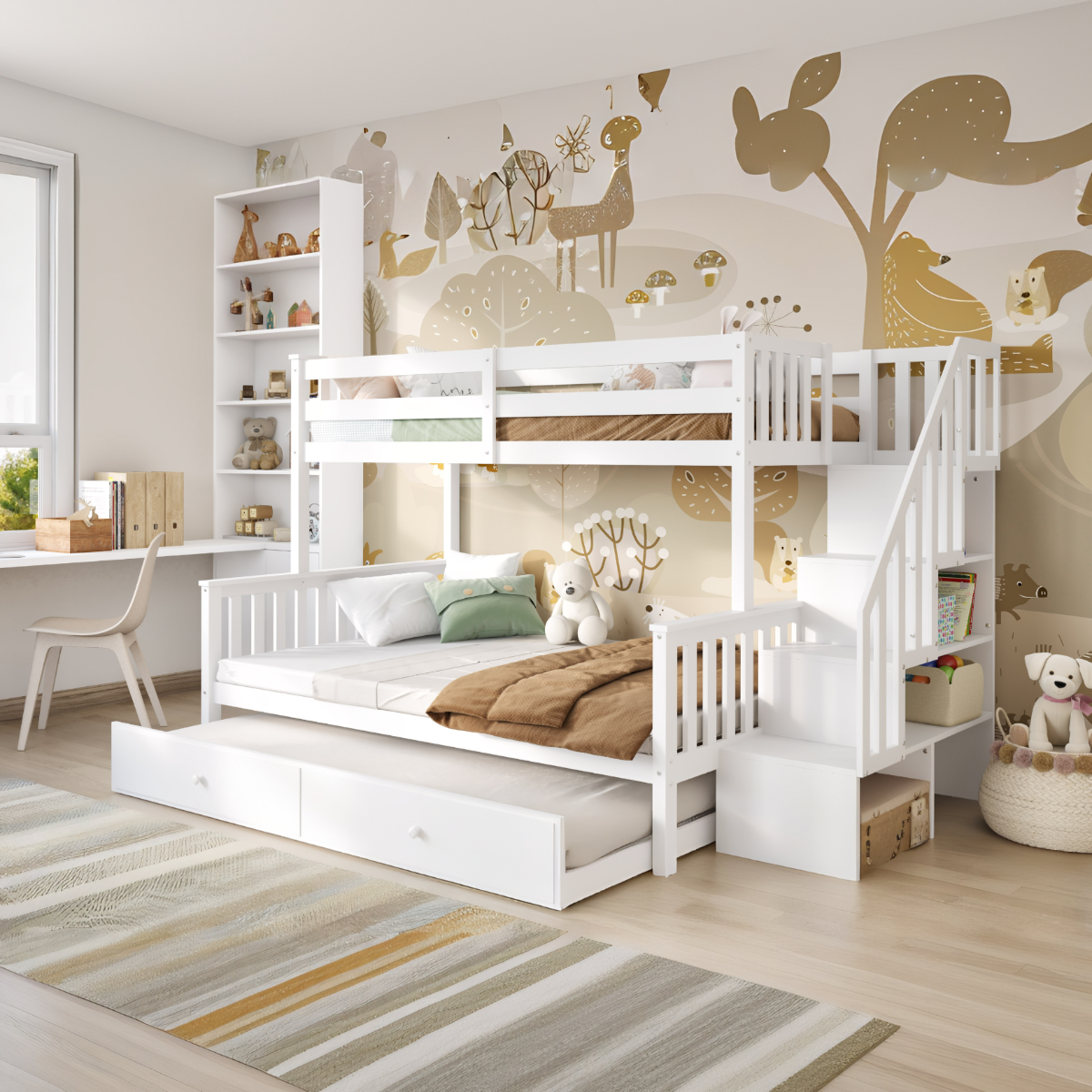 Flair Tag Triple Staircase Bunk Bed with Trundle White