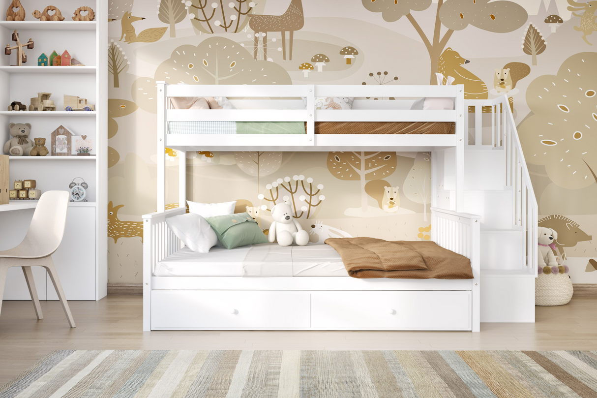 Flair Tag Triple Staircase Bunk Bed with Trundle White