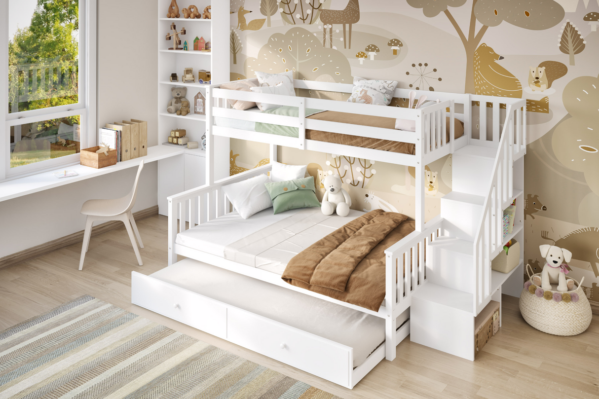 Flair Tag Triple Staircase Bunk Bed with Trundle White