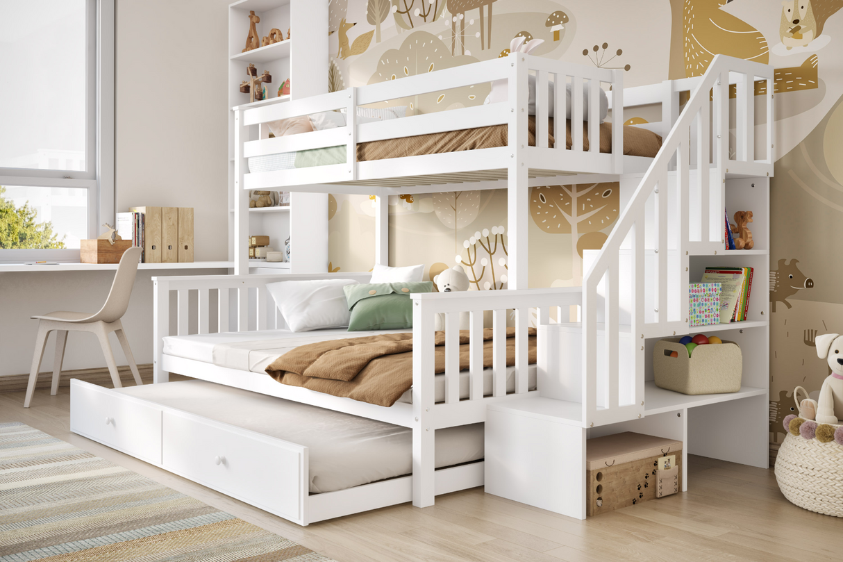 Flair Tag Triple Staircase Bunk Bed with Trundle White