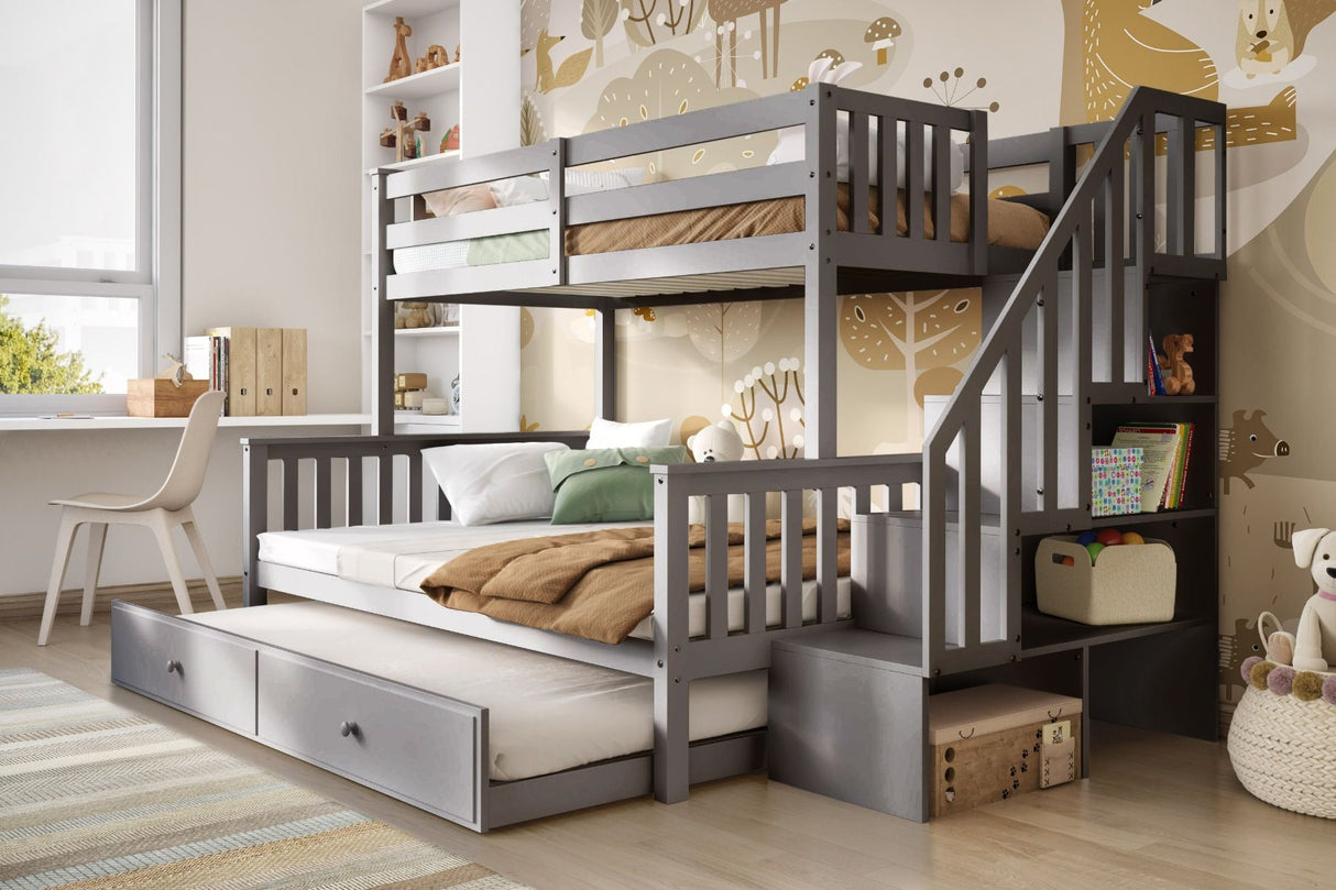 Flair Tag Triple Staircase Bunk Bed with Trundle Grey