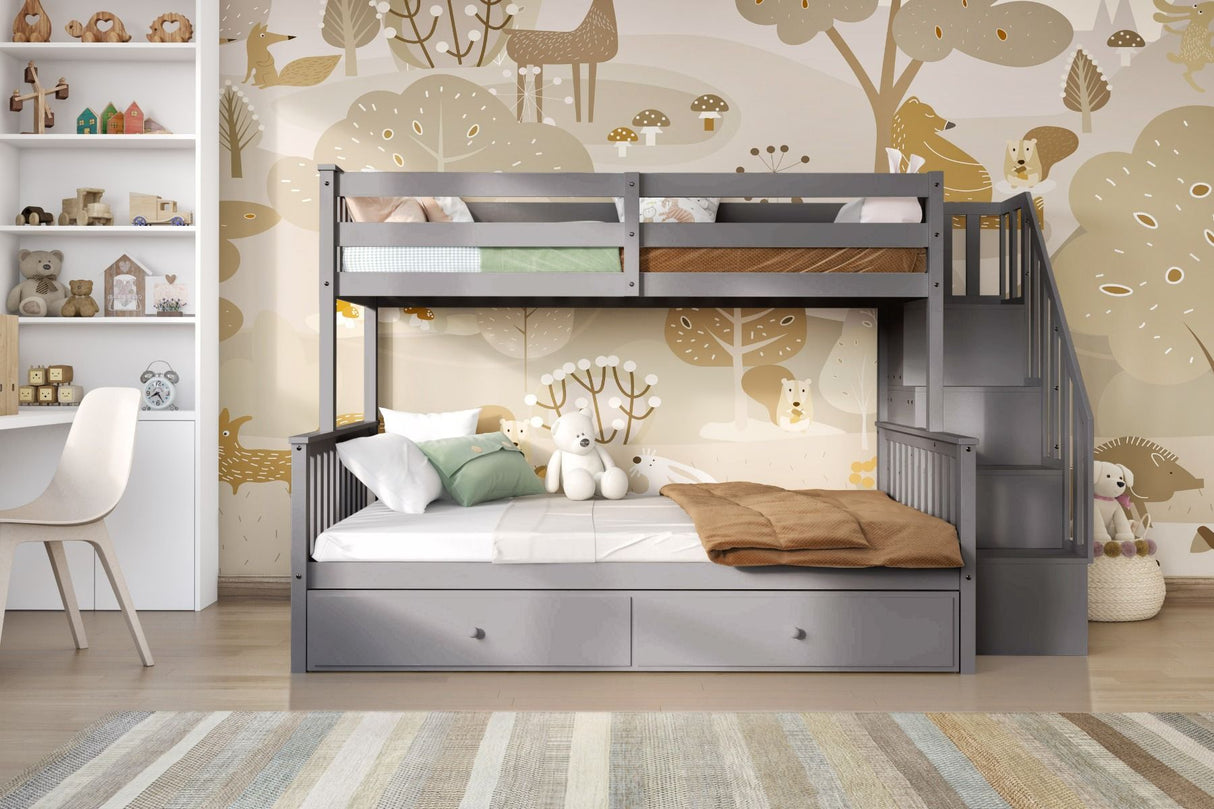 Flair Tag Triple Staircase Bunk Bed with Trundle Grey