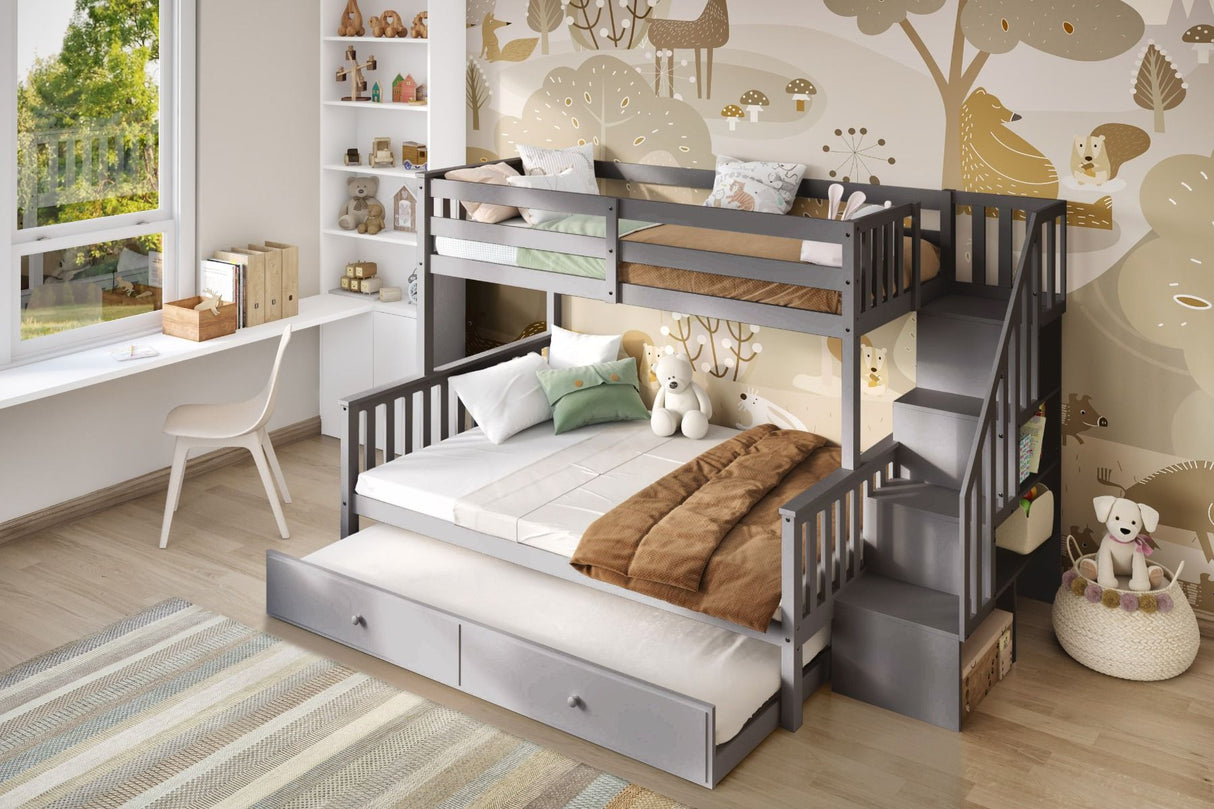 Flair Tag Triple Staircase Bunk Bed with Trundle Grey