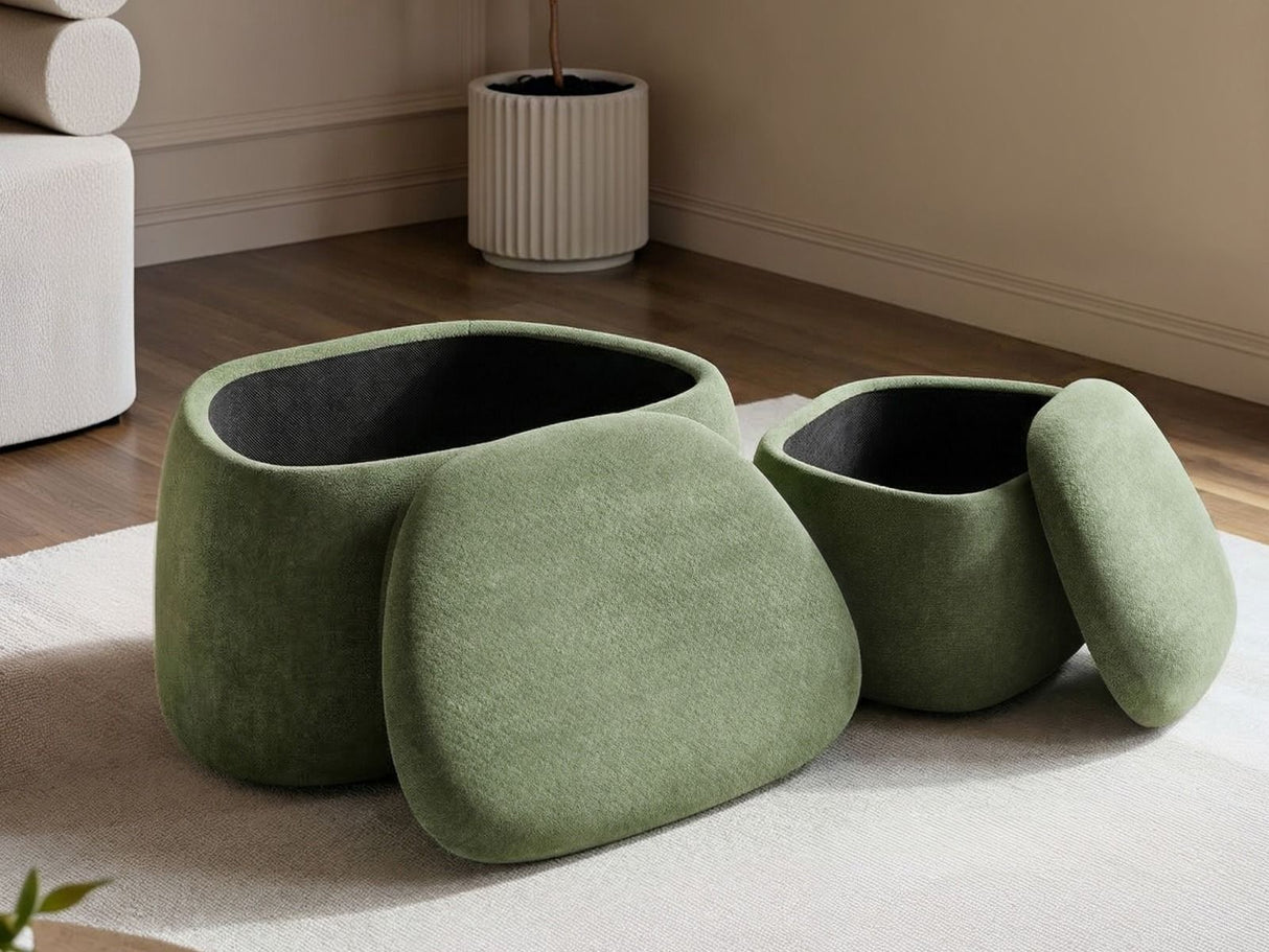 SOLACE+CO Zuri Storage Pouffe Set Green Chenille