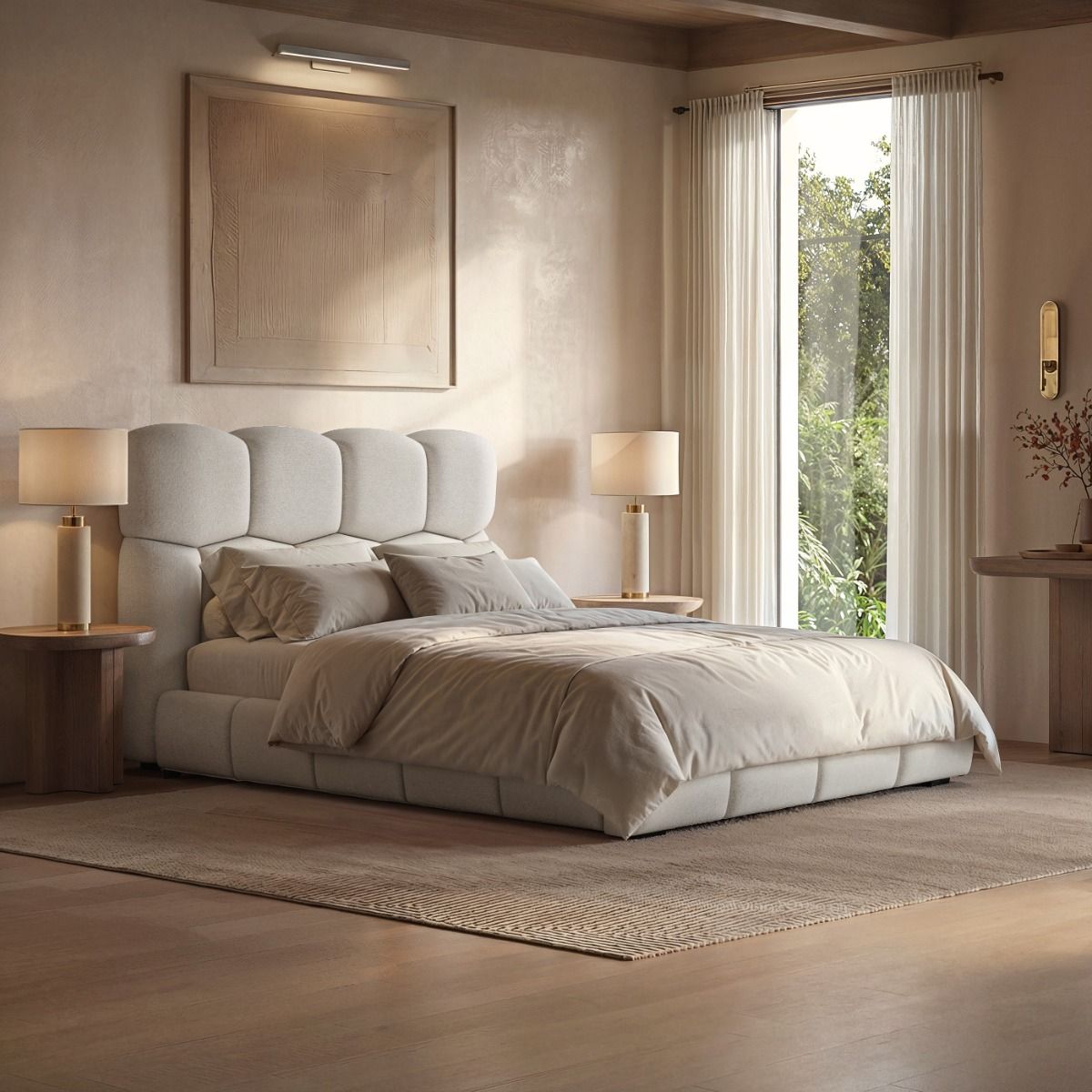 SOLACE+CO Irma Marshmallow Bed Frame Cream Chenille Double