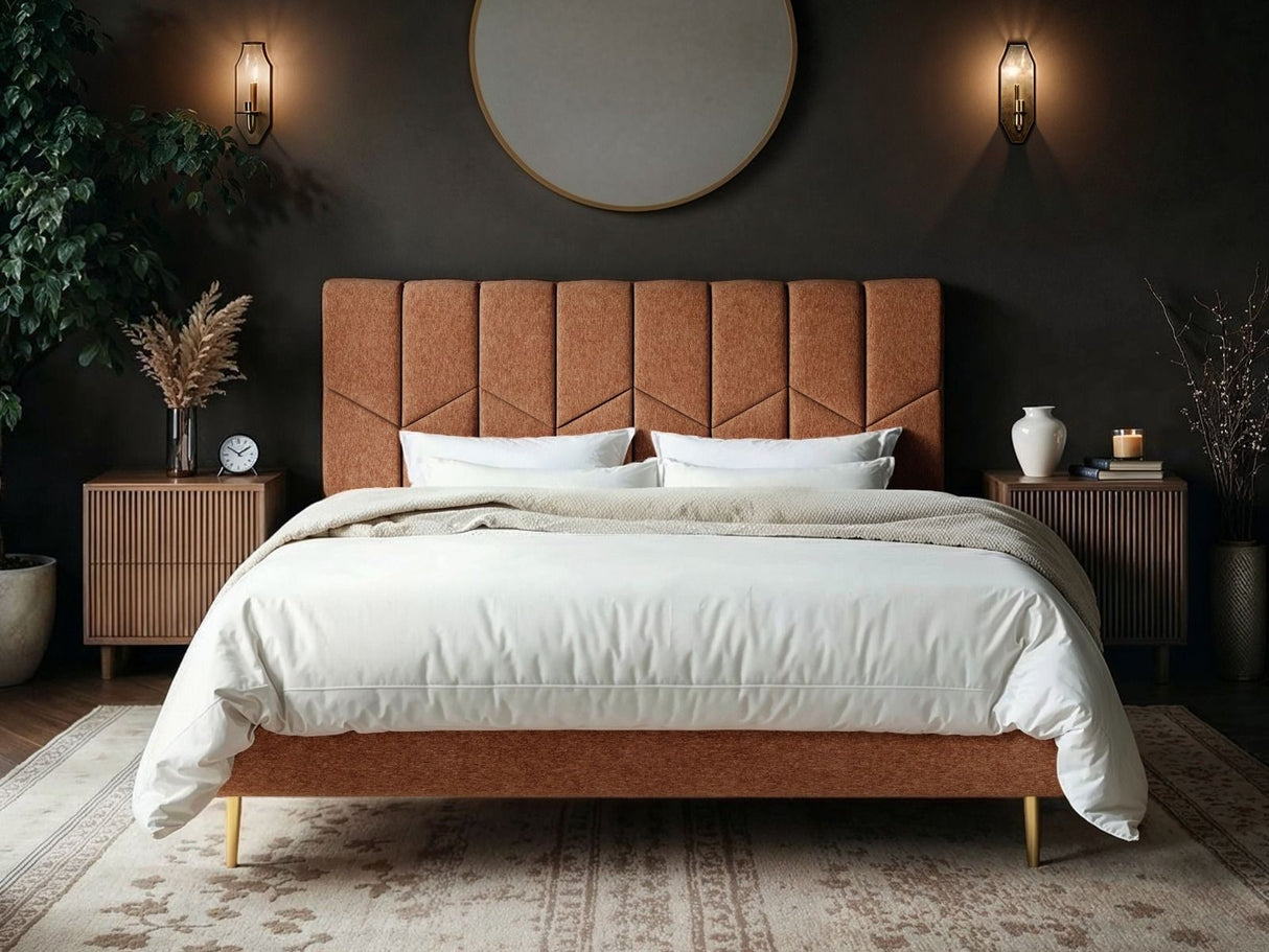 SOLACE+CO Isabela Double Chenille Bed Frame Frame Light Orange