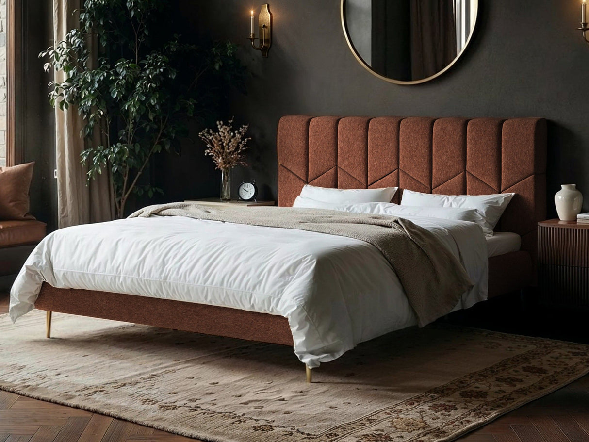 SOLACE+CO Isabela Kingsize Chenille Bed Frame Frame Burnt Orange