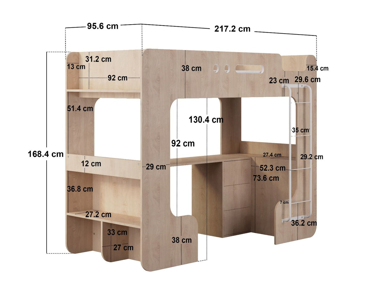 Flair Jaxx High Sleeper Bed with Desk & Storage Oak