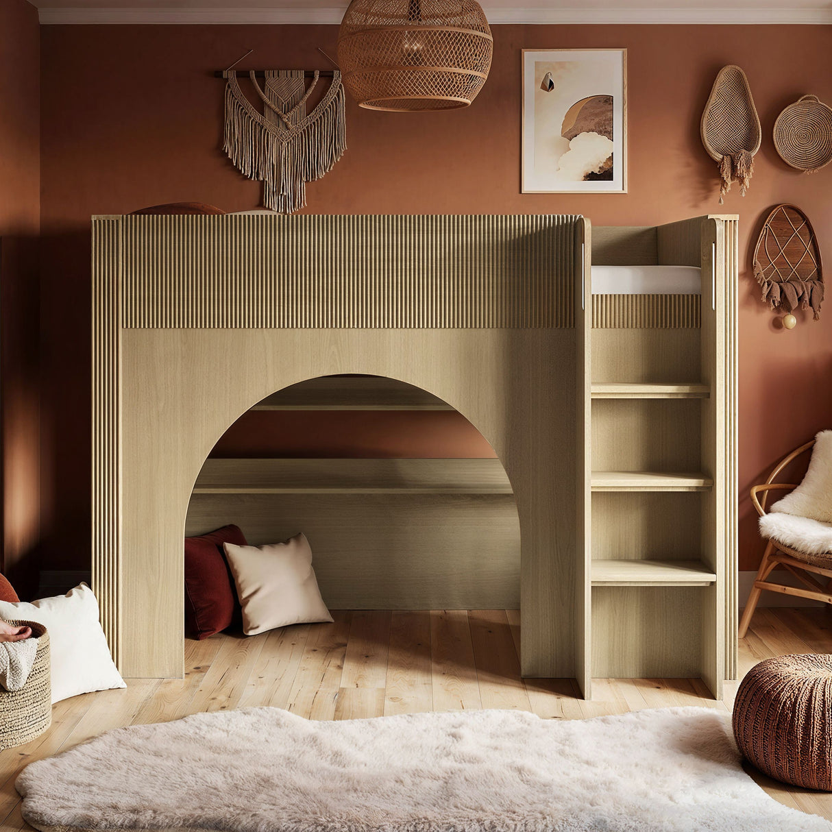 Flair Kaska Ribbed Mid Sleeper Bed Oak