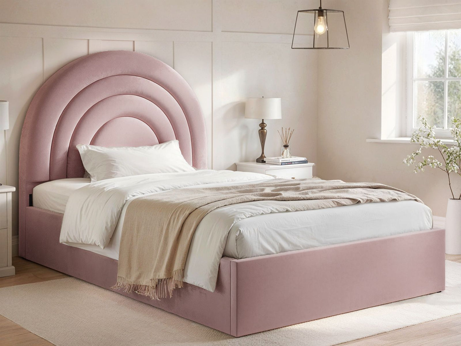 Flair Ava Small Double Ottoman Bed Pink Velvet