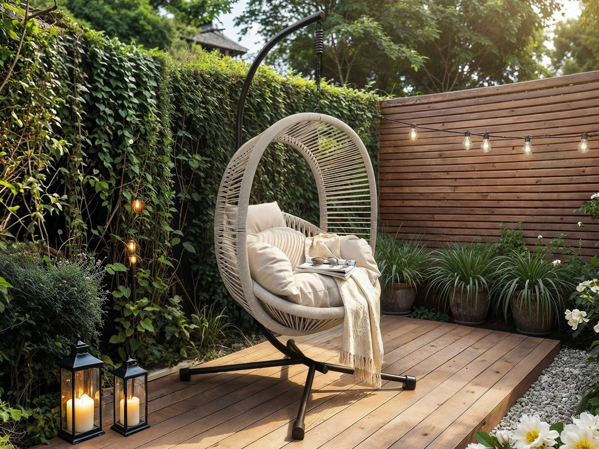SOLACE+CO Lana Garden Egg Chair Light Beige Rattan