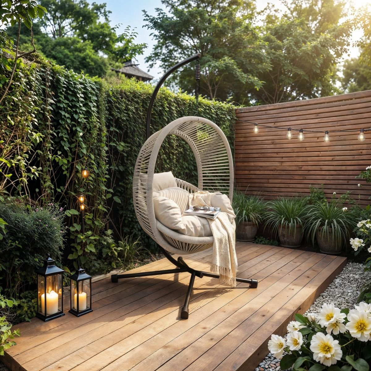 SOLACE+CO Lana Garden Egg Chair Light Beige Rattan