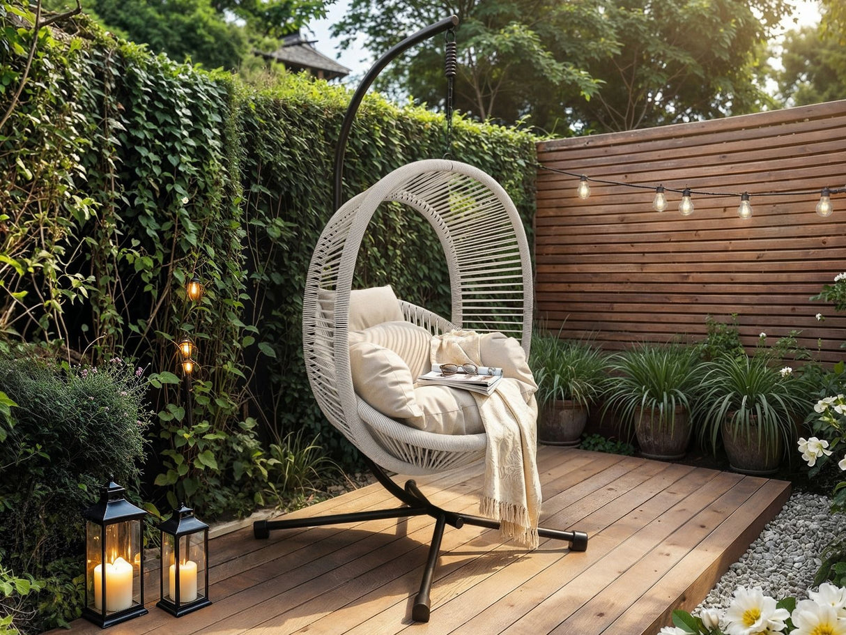 SOLACE+CO Lana Garden Egg Chair Light Grey Rattan