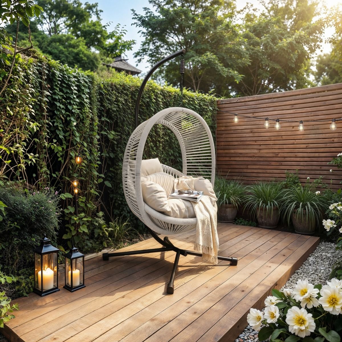 SOLACE+CO Lana Garden Egg Chair Light Grey Rattan