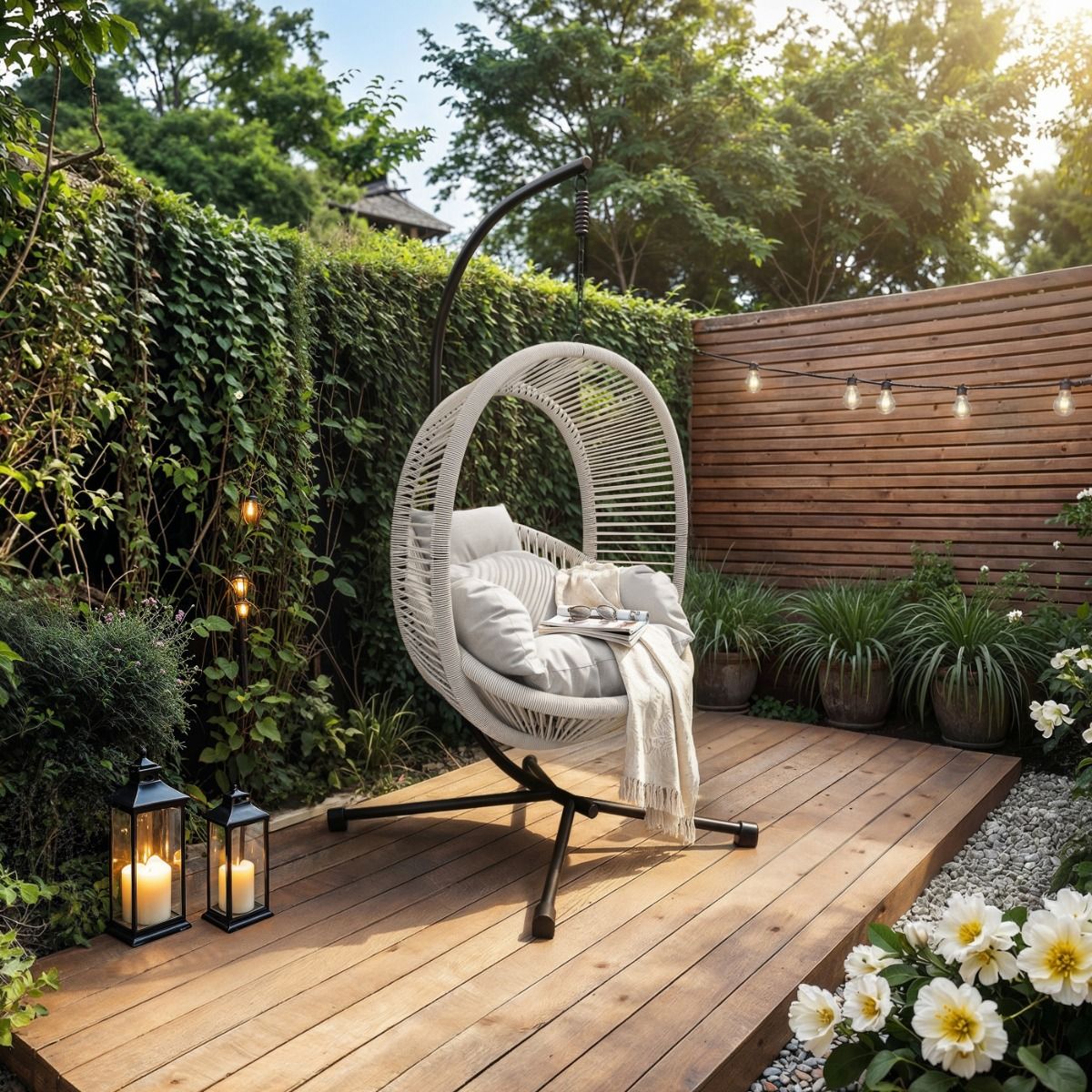 SOLACE+CO Lana Garden Egg Chair Light Grey Rattan
