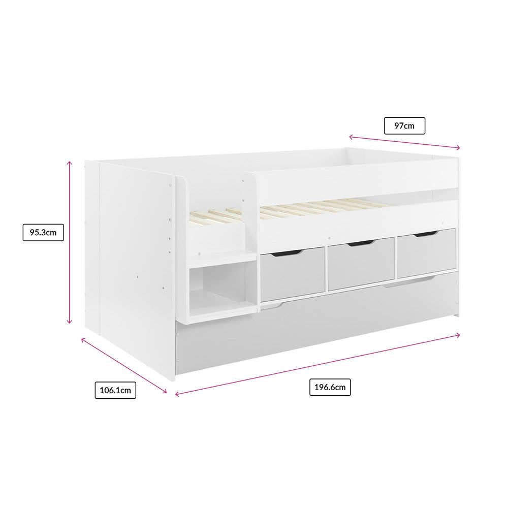 Flair Lars Low Cabin Bed with Trundle White & Grey