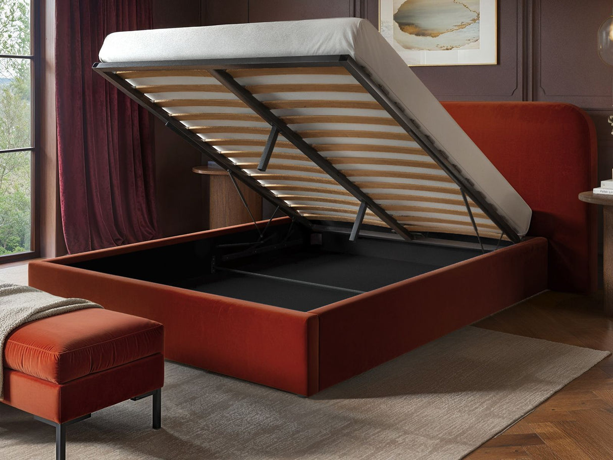 SOLACE+CO Lena Ottoman Bed Burnt Orange Velvet Double