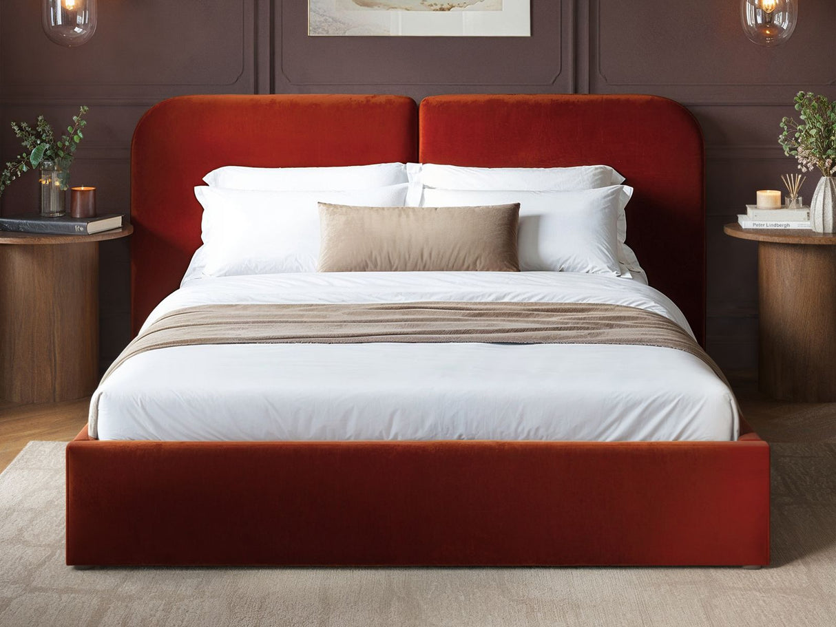 SOLACE+CO Lena Ottoman Bed Burnt Orange Velvet Double