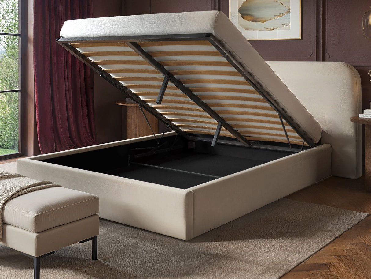 SOLACE+CO Lena Ottoman Bed Beige Velvet Double