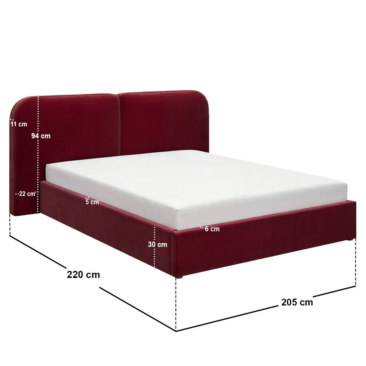 SOLACE+CO Lena Ottoman Bed Burgundy Velvet Kingsize