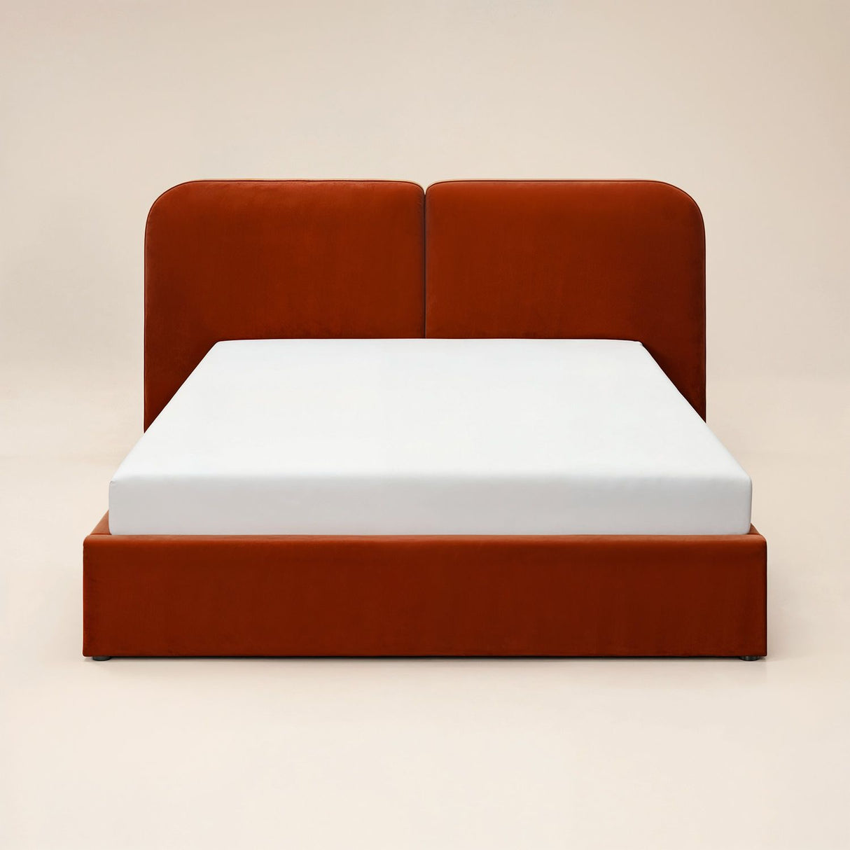 SOLACE+CO Lena Ottoman Bed Burnt Orange Velvet Kingsize