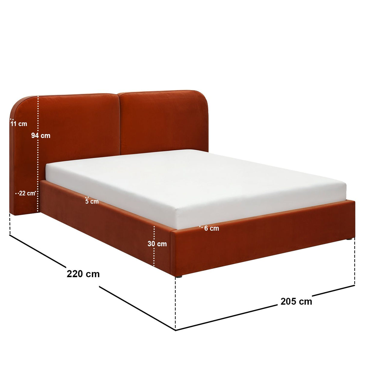 SOLACE+CO Lena Ottoman Bed Burnt Orange Velvet Kingsize