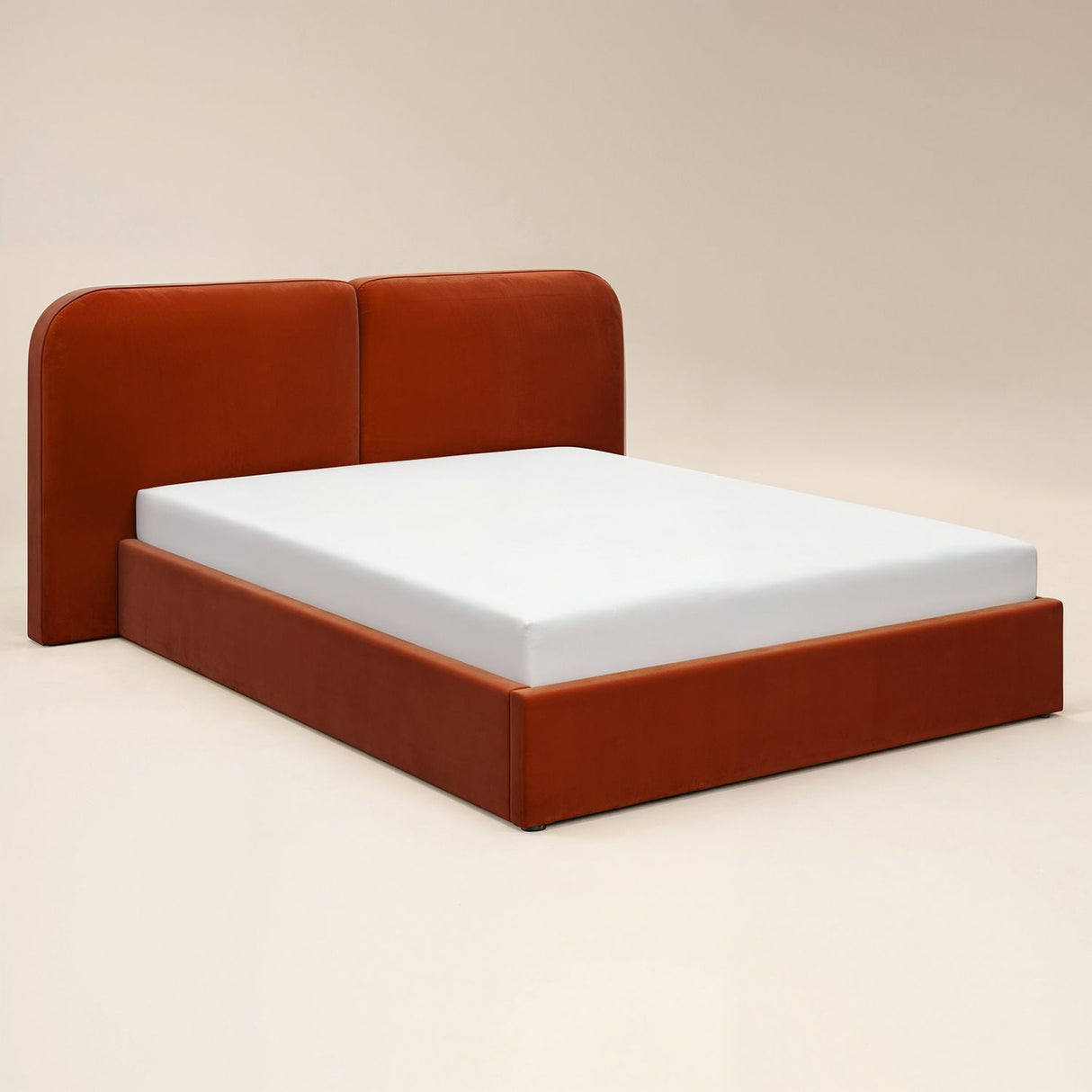 SOLACE+CO Lena Ottoman Bed Burnt Orange Velvet Double