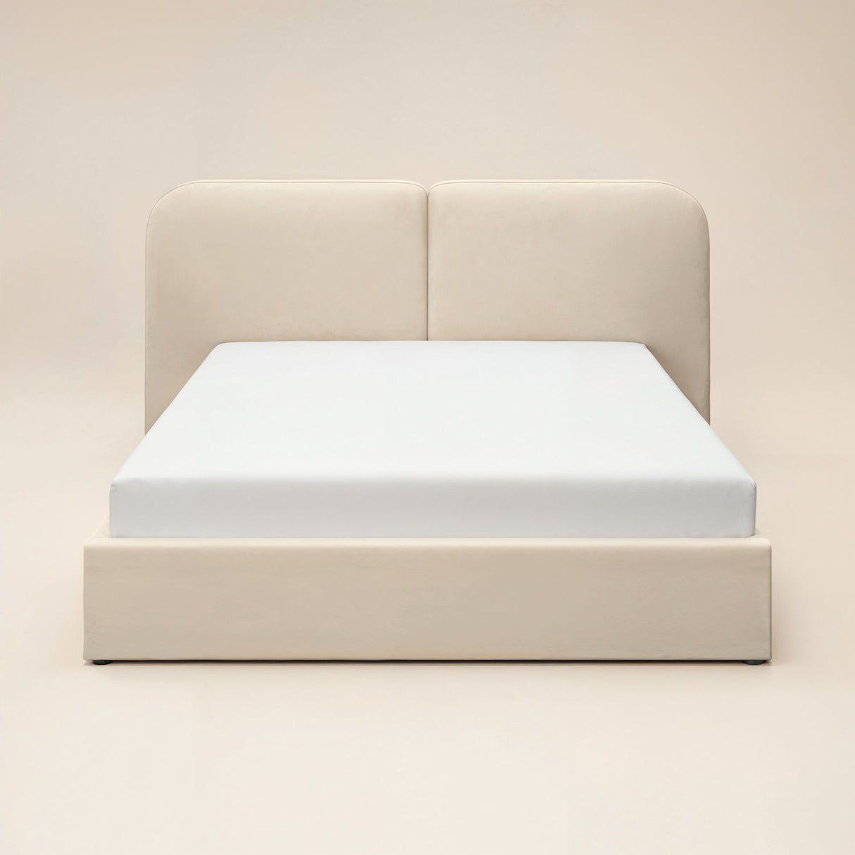 SOLACE+CO Lena Ottoman Bed Beige Velvet Double