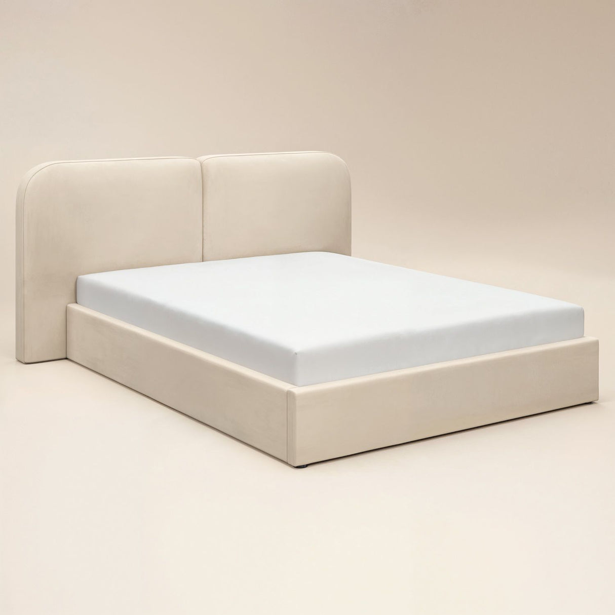 SOLACE+CO Lena Ottoman Bed Beige Velvet Double