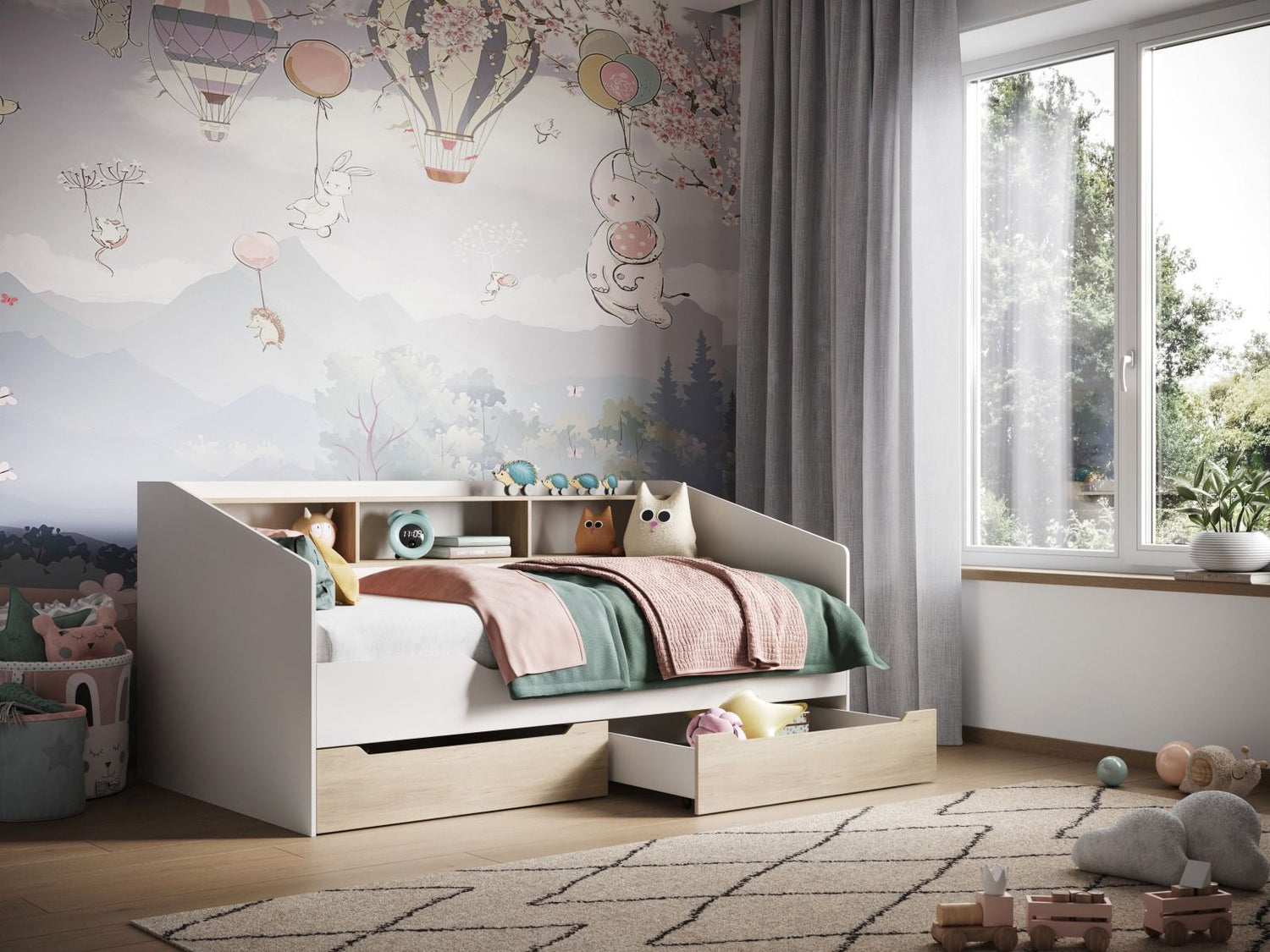Flair Leni Day Bed with Drawers White & Oak