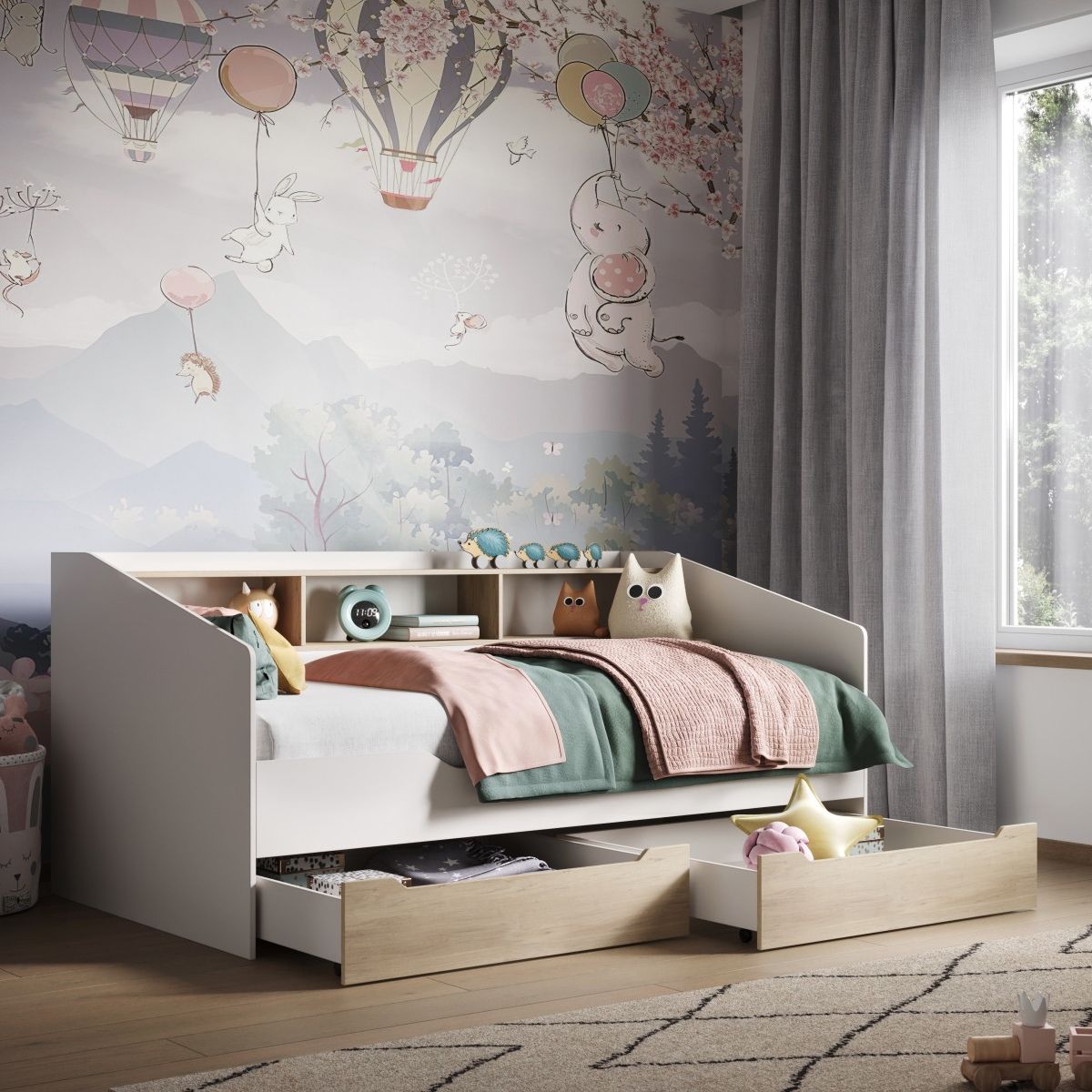 Flair Leni Day Bed with Drawers White & Oak
