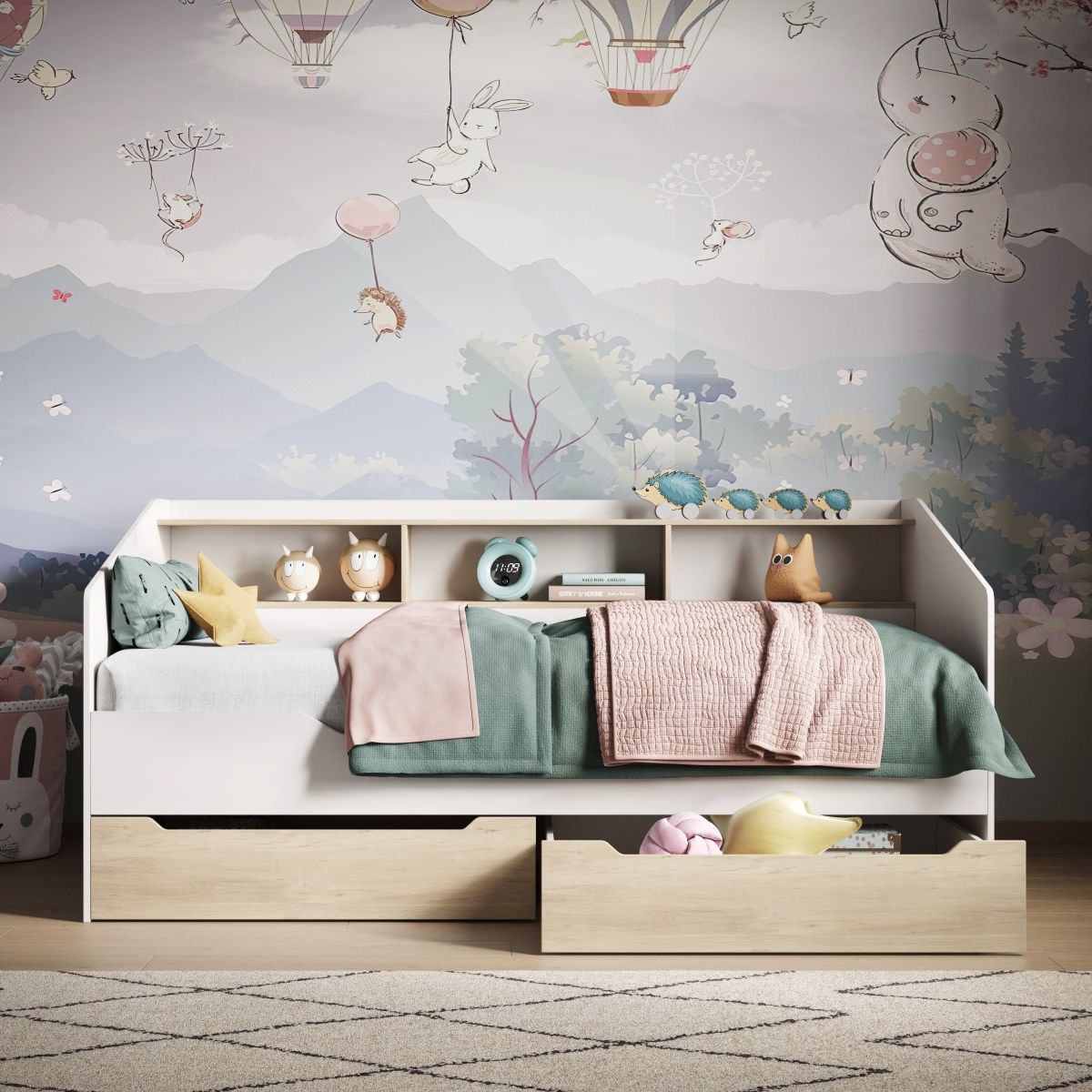Flair Leni Day Bed with Drawers White & Oak