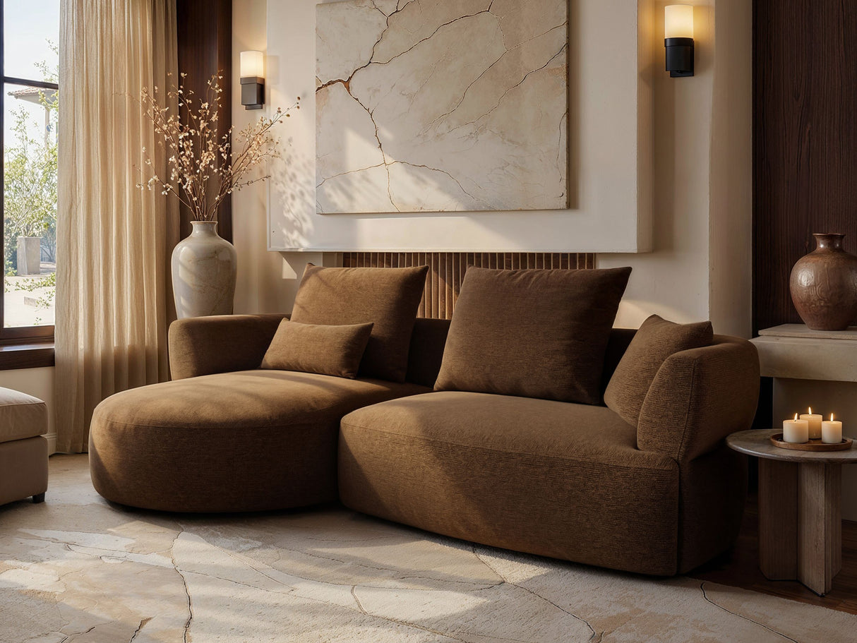 SOLACE+CO Lia Large L-shaped 4 Seater Sofa Brown Chenille