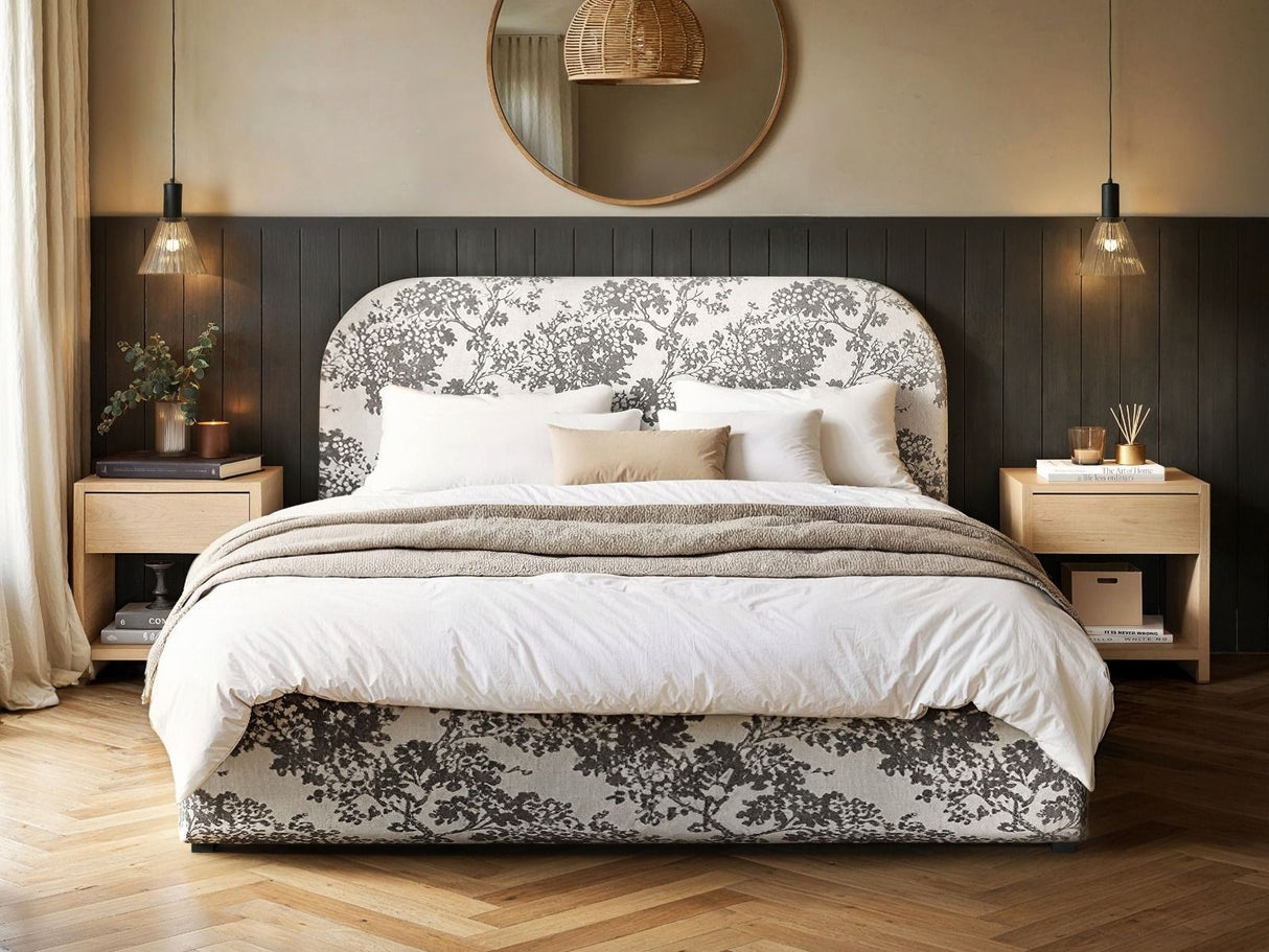 Flair Alba Tree Print Ottoman Bed Beige-Kingsize