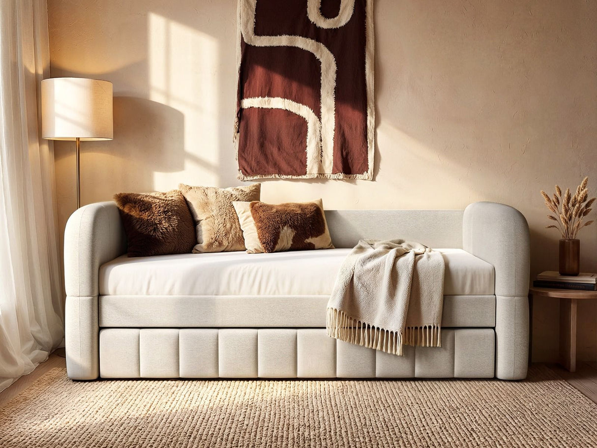 Flair Livia Day Bed with Trundle Cream Chenille