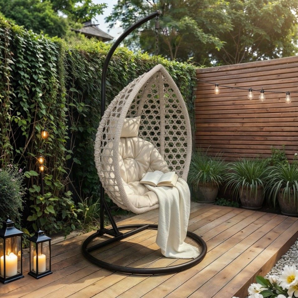 SOLACE+CO Lola Garden Egg Chair Grey Rattan