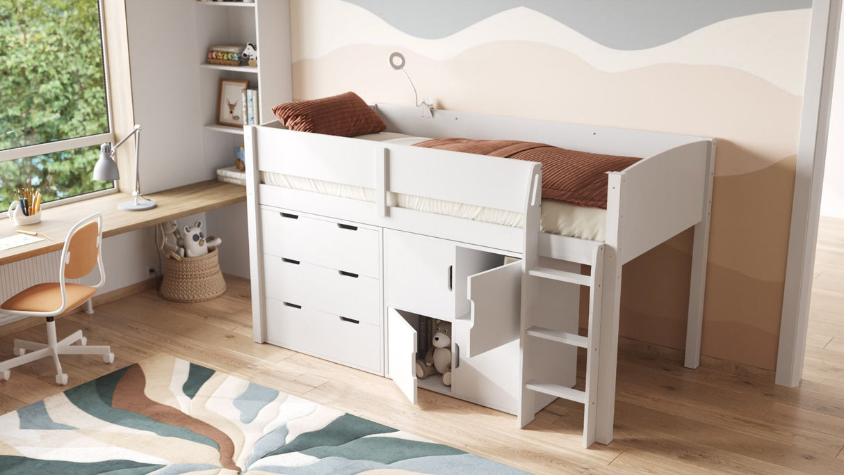 Flair Loop Mid Sleeper Bed Full Set With Doors White 4 White Doors