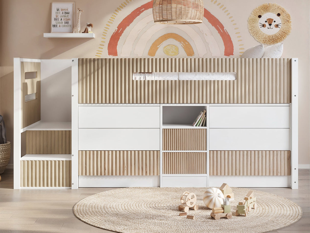 Flair Luca Mid Sleeper Ribbed Storage Bed White & Oak