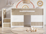 Flair Luca Mid Sleeper with 3 Drawers Chest Pair White & Oak Ribbed