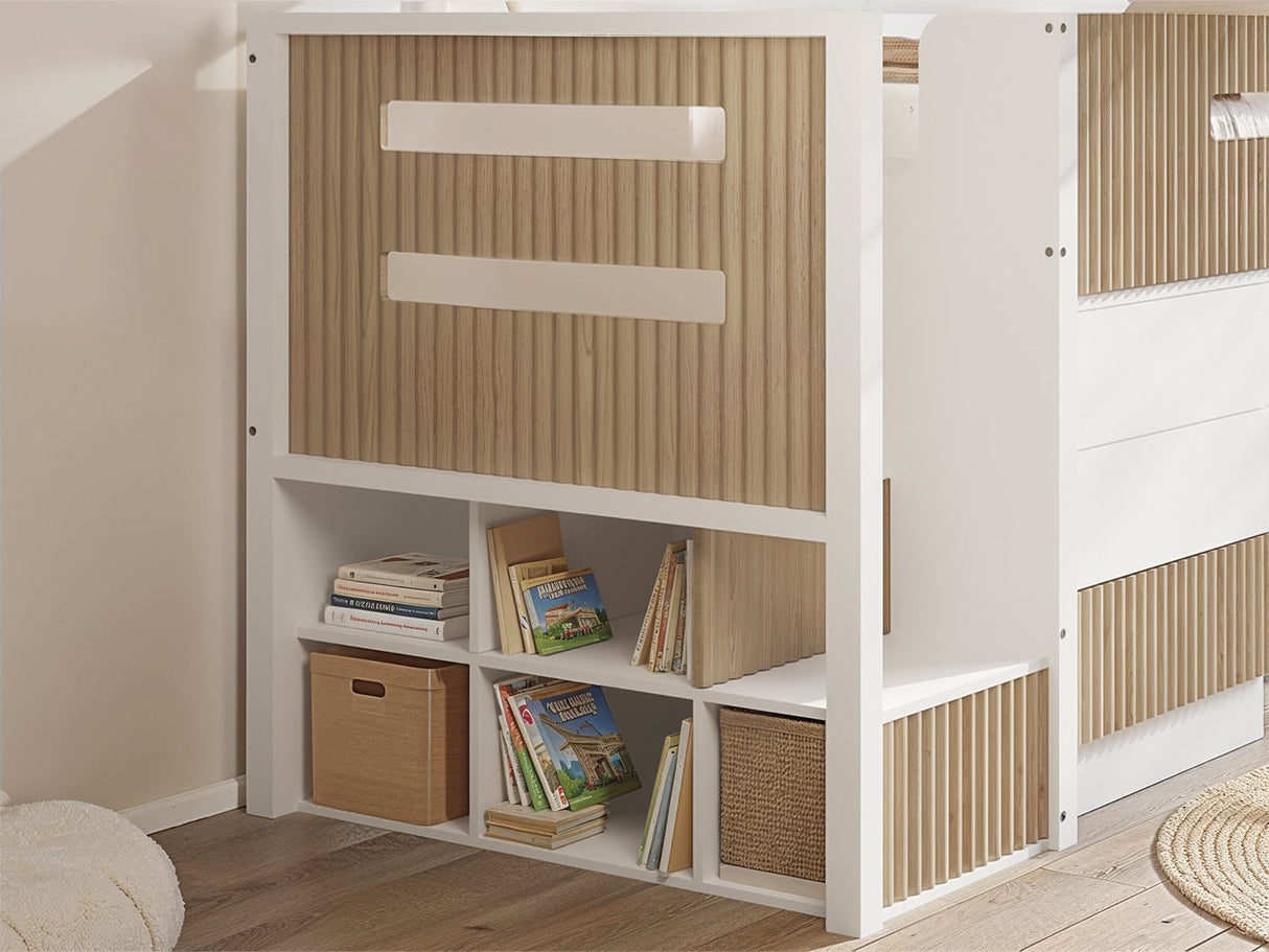 Flair Luca Mid Sleeper with 3 Drawer Chest White & Oak Ribbed