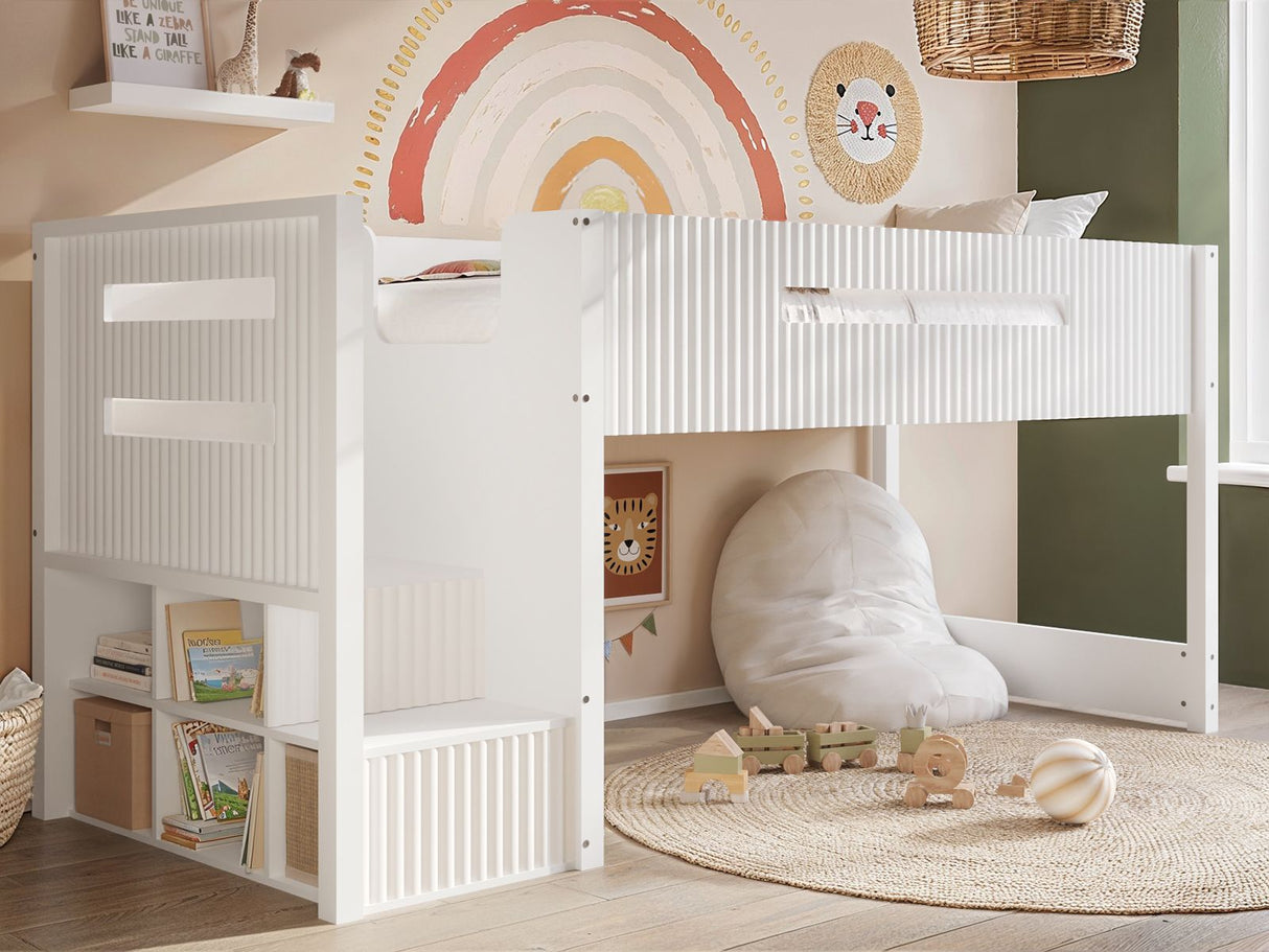 Flair Luca Ribbed Mid Sleeper Bed White