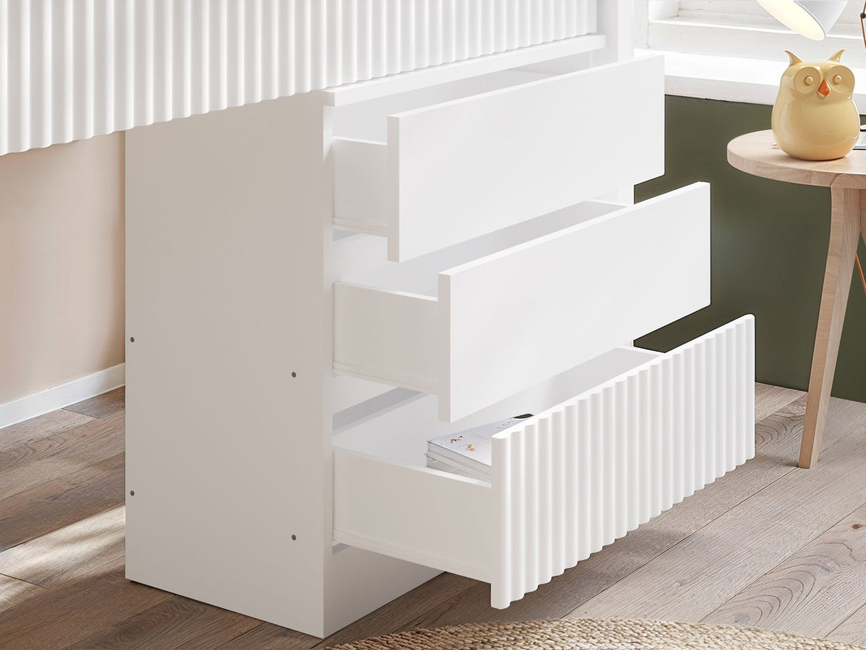 Flair Luca Mid Sleeper with 3 Drawer Chest White Ribbed
