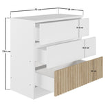Flair Luca 3 Drawer Chest Ribbed White & Oak