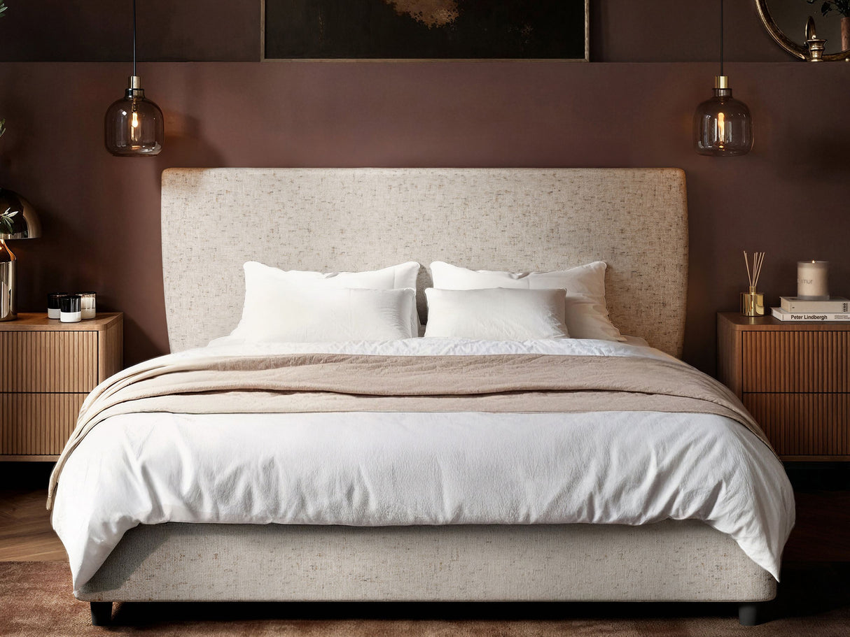 SOLACE+CO Luciana Upholstered Platform Bed Frame Cream Chenille Kingsize