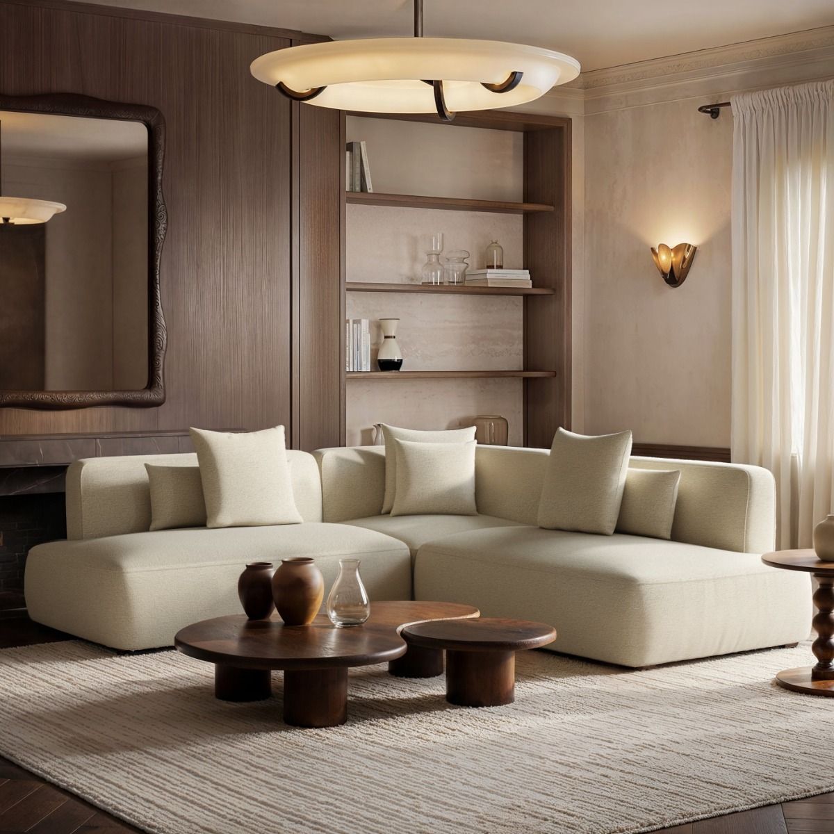 SOLACE+CO Luna Large Corner 5 Seater Sofa Cream Chenille