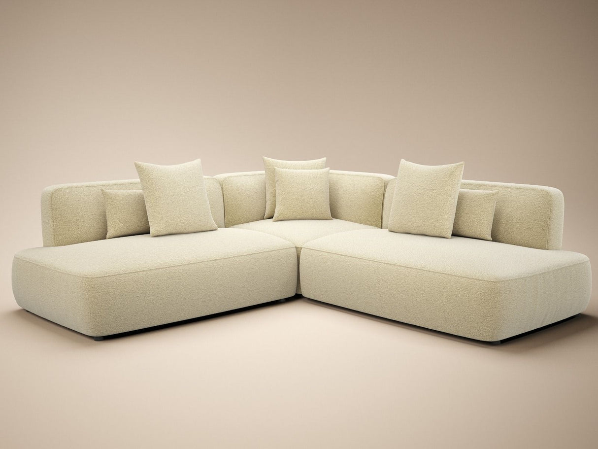 SOLACE+CO Luna Large Corner 5 Seater Sofa Cream Chenille