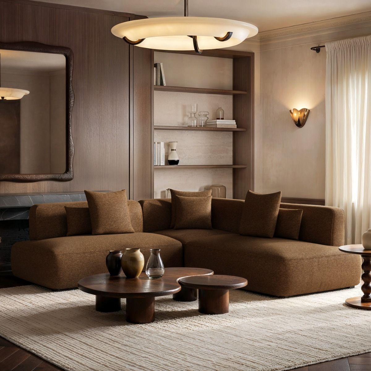 SOLACE+CO Luna Large Corner 5 Seater Sofa Brown Chenille
