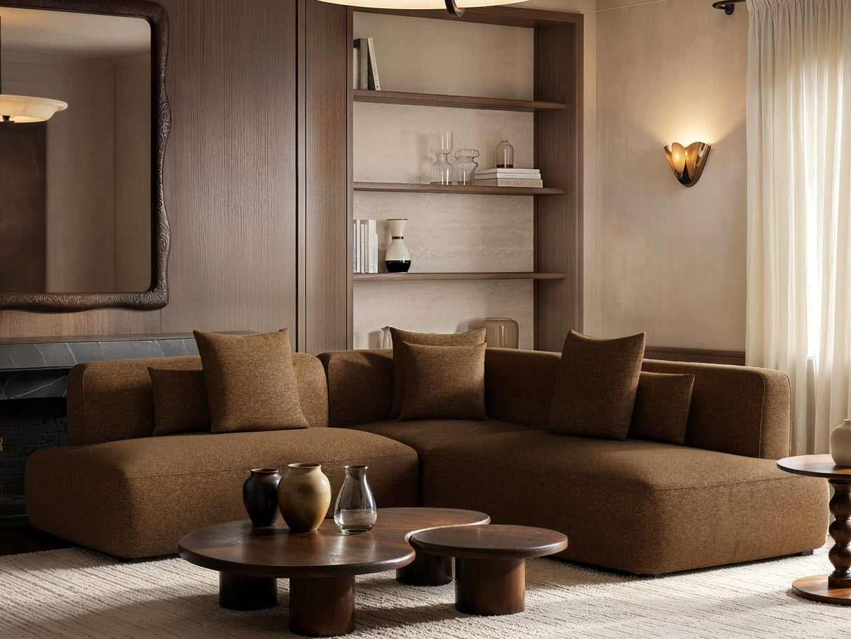 SOLACE+CO Luna Large Corner 5 Seater Sofa Brown Chenille