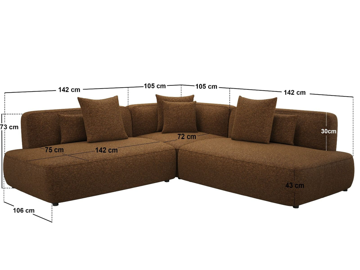 SOLACE+CO Luna Large Corner 5 Seater Sofa Brown Chenille