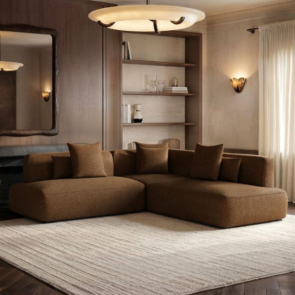 SOLACE+CO Luna Large Corner 5 Seater Sofa Brown Chenille